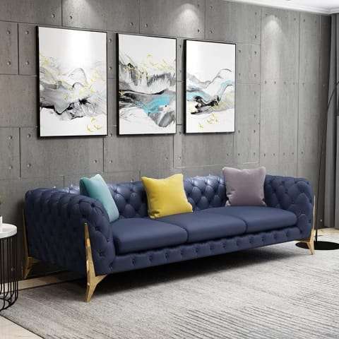Chesterfield Leather Velvet Sofa