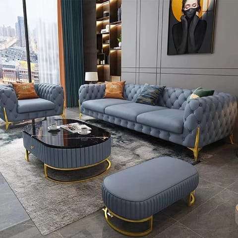 Chesterfield Leather Velvet Sofa